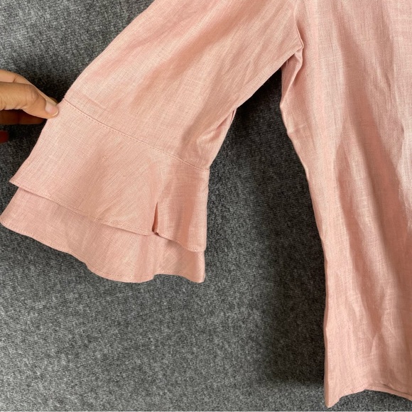 Reformation Large Blush Pink Ruffle Sleeve Blouse Feminine Romantic Cottagecore - Picture 4 of 10